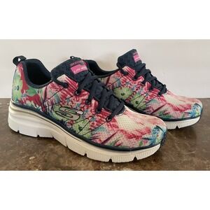 Skechers Women's Tie-Dye Floral Athletic Sneakers in Pink, Green, Navy, White
